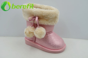Bota de nieve de moda de piel sintética para niñas rosa