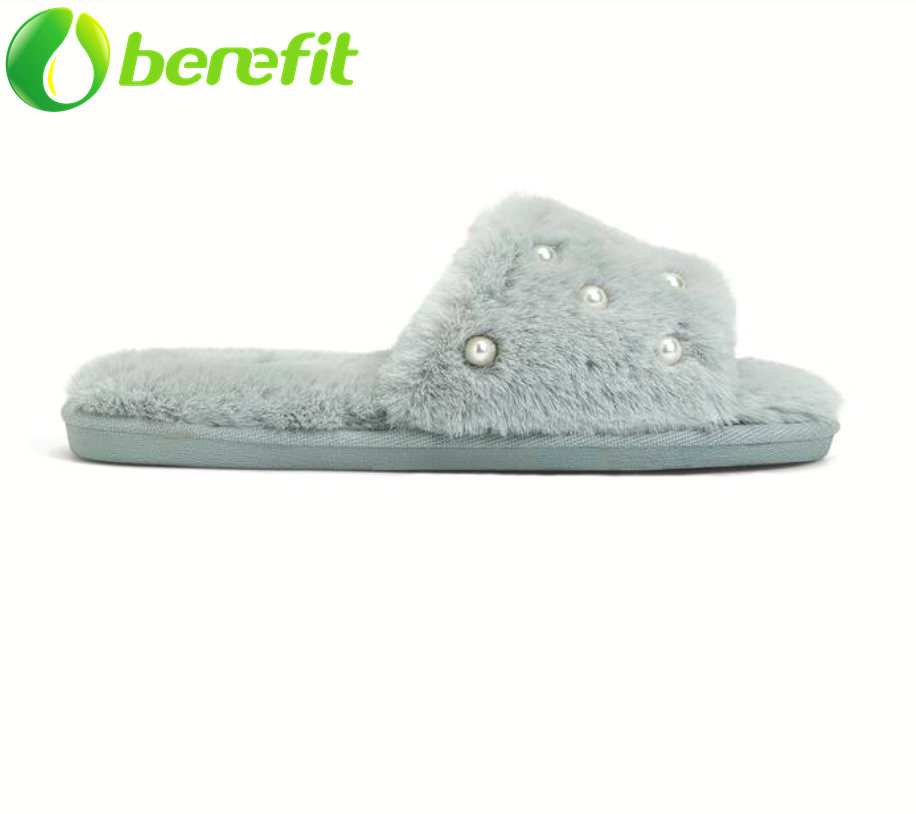 Pantuflas de mujer Furry Slides with Pearls Mint